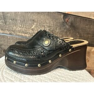 MUDD Vintage Y2K 90s Black Mule Clog Platform‎ Chunky Slide Tooled Studded 7